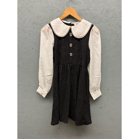 Ank Rouge Women’s Dress M Black White Long Sleeve Pearl Collar Gothic Lolita - Picture 1 of 12